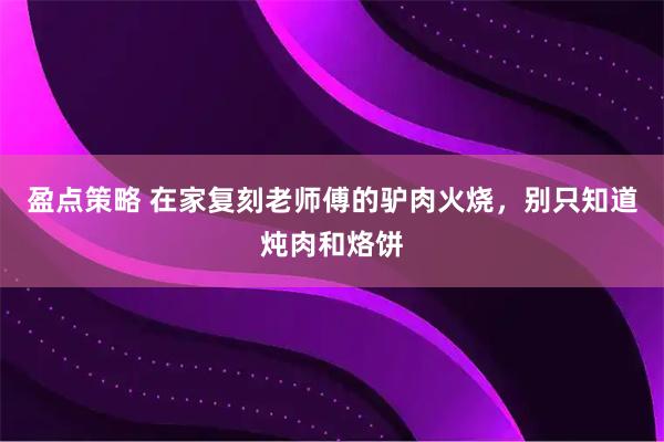 盈点策略 在家复刻老师傅的驴肉火烧，别只知道炖肉和烙饼